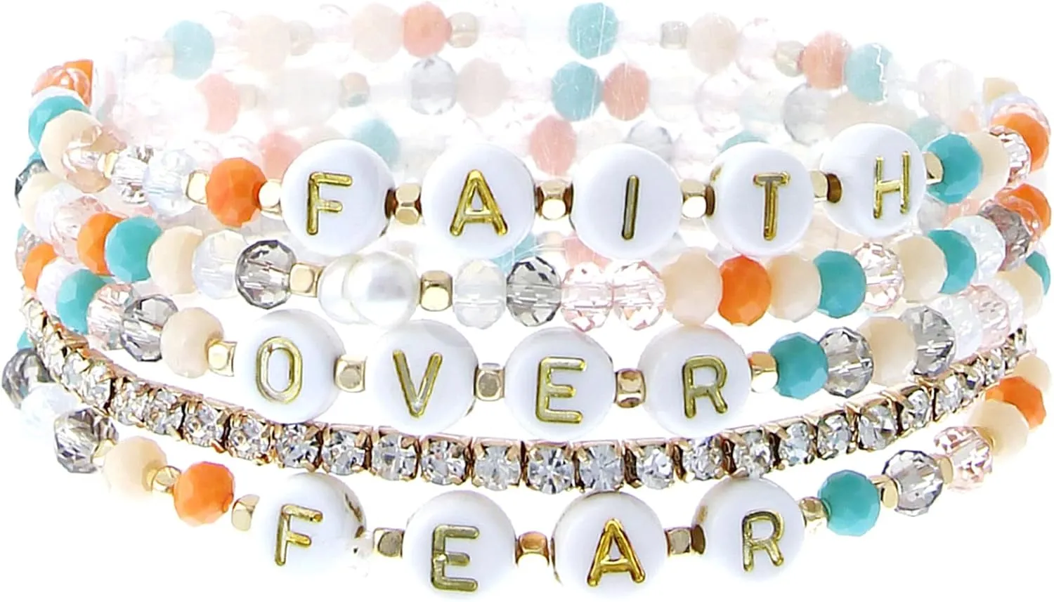 NTLX Inspirational Message Multi Strand Beaded Stackable Stretch Bracelets for Women - Bohemian Boho Style Bracelets – Beautiful Faceted Glass Beads – Gift Box Included