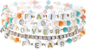 NTLX Inspirational Message Multi Strand Beaded Stackable Stretch Bracelets for Women - Bohemian Boho Style Bracelets – Beautiful Faceted Glass Beads – Gift Box Included