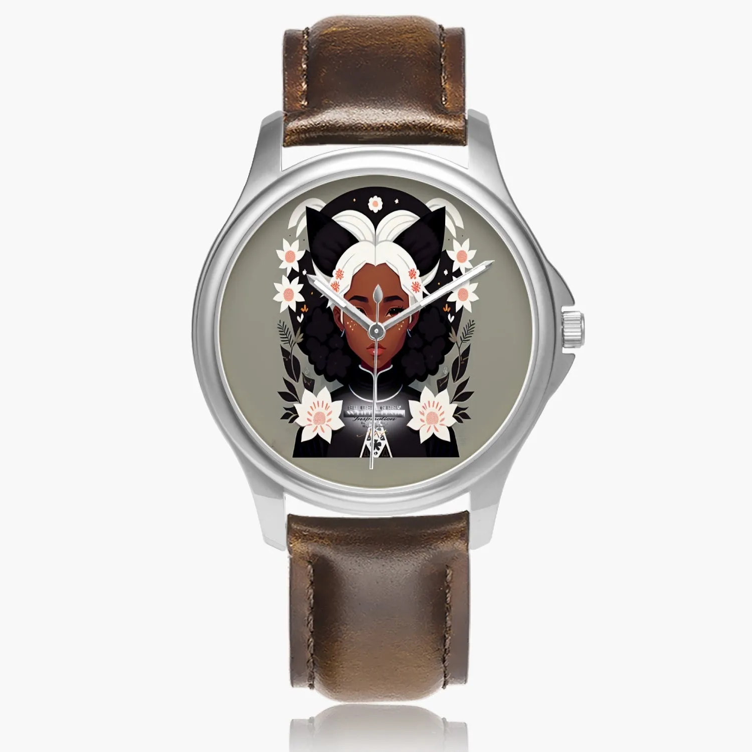 Nubian Silverfox Stylish Classic Leather Strap Quartz Watch (Silver)