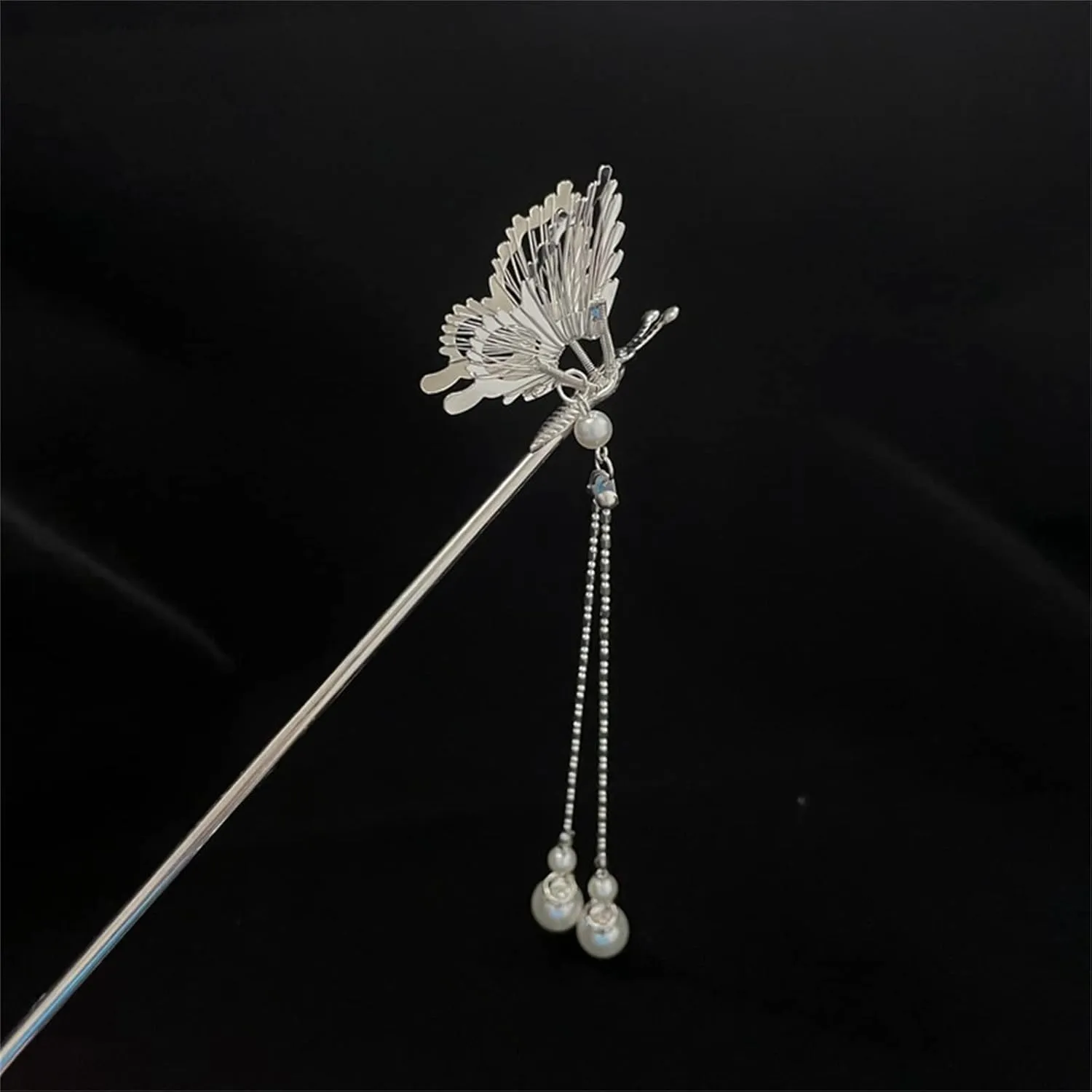 NUEAYMS Shivering Butterfly-shape Hairclip with Pearls Tassels Headwear Photo Props Hair Jewelry Pearls Headdress