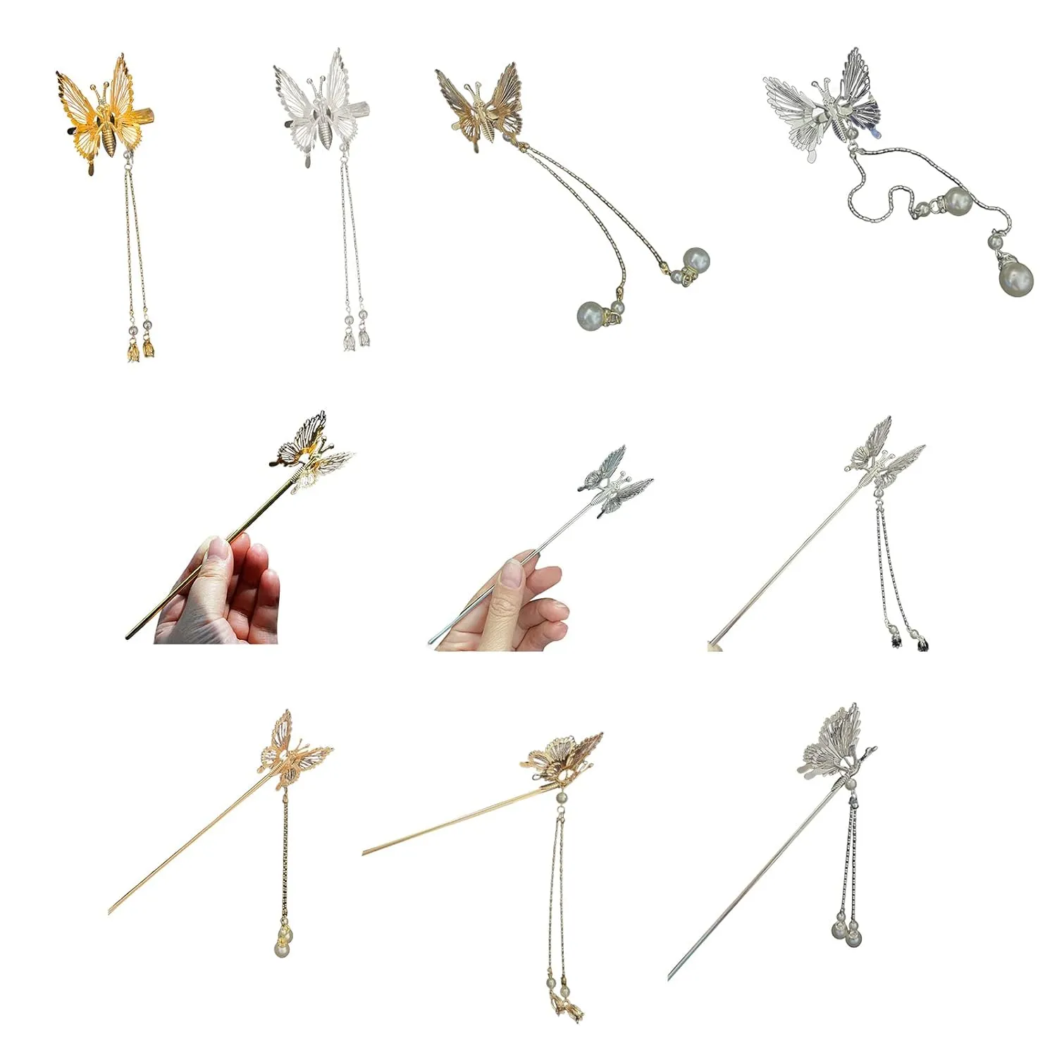 NUEAYMS Shivering Butterfly-shape Hairclip with Pearls Tassels Headwear Photo Props Hair Jewelry Pearls Headdress