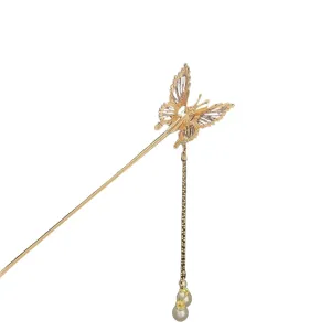 NUEAYMS Shivering Butterfly-shape Hairclip with Pearls Tassels Headwear Photo Props Hair Jewelry Pearls Headdress