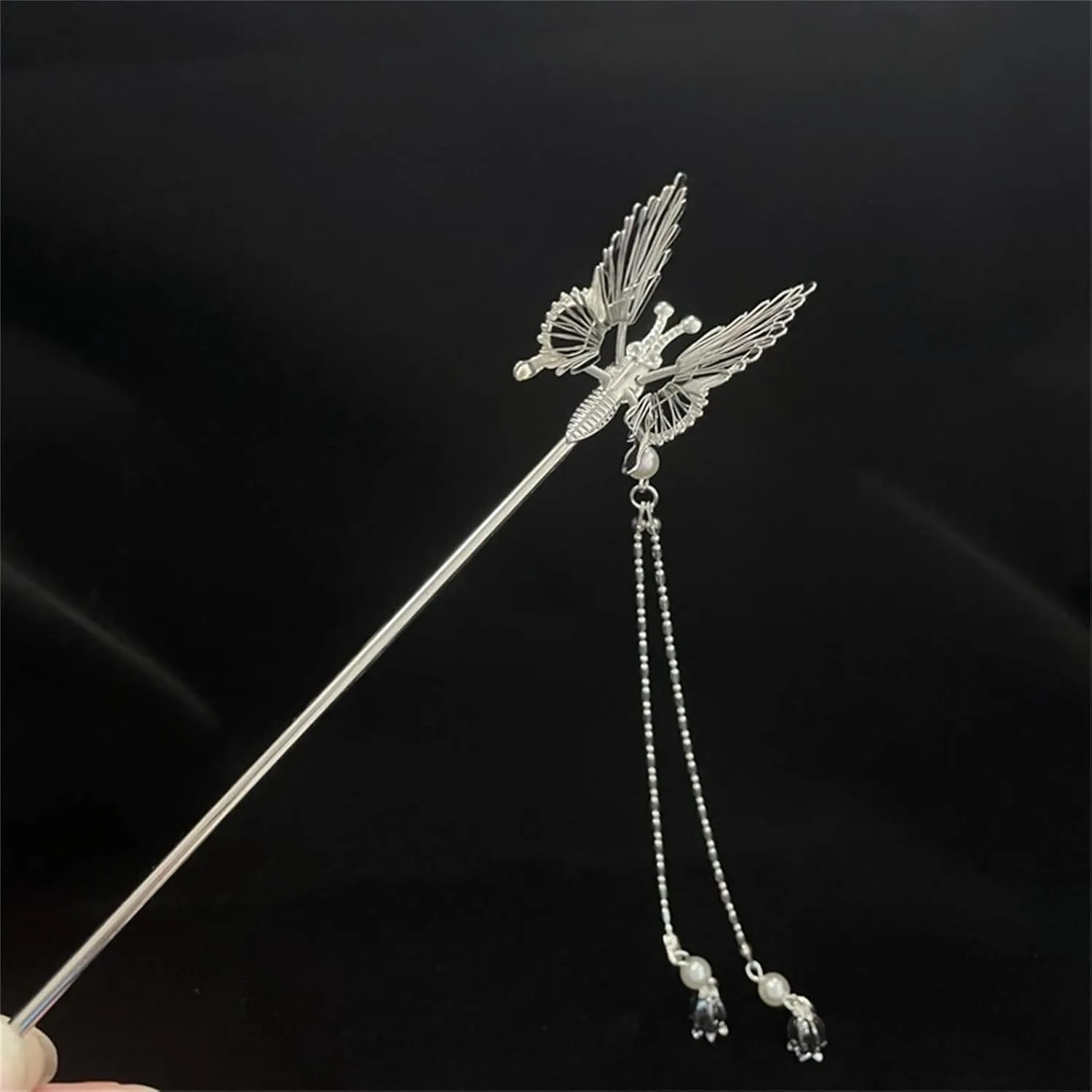 NUEAYMS Shivering Butterfly-shape Hairclip with Pearls Tassels Headwear Photo Props Hair Jewelry Pearls Headdress
