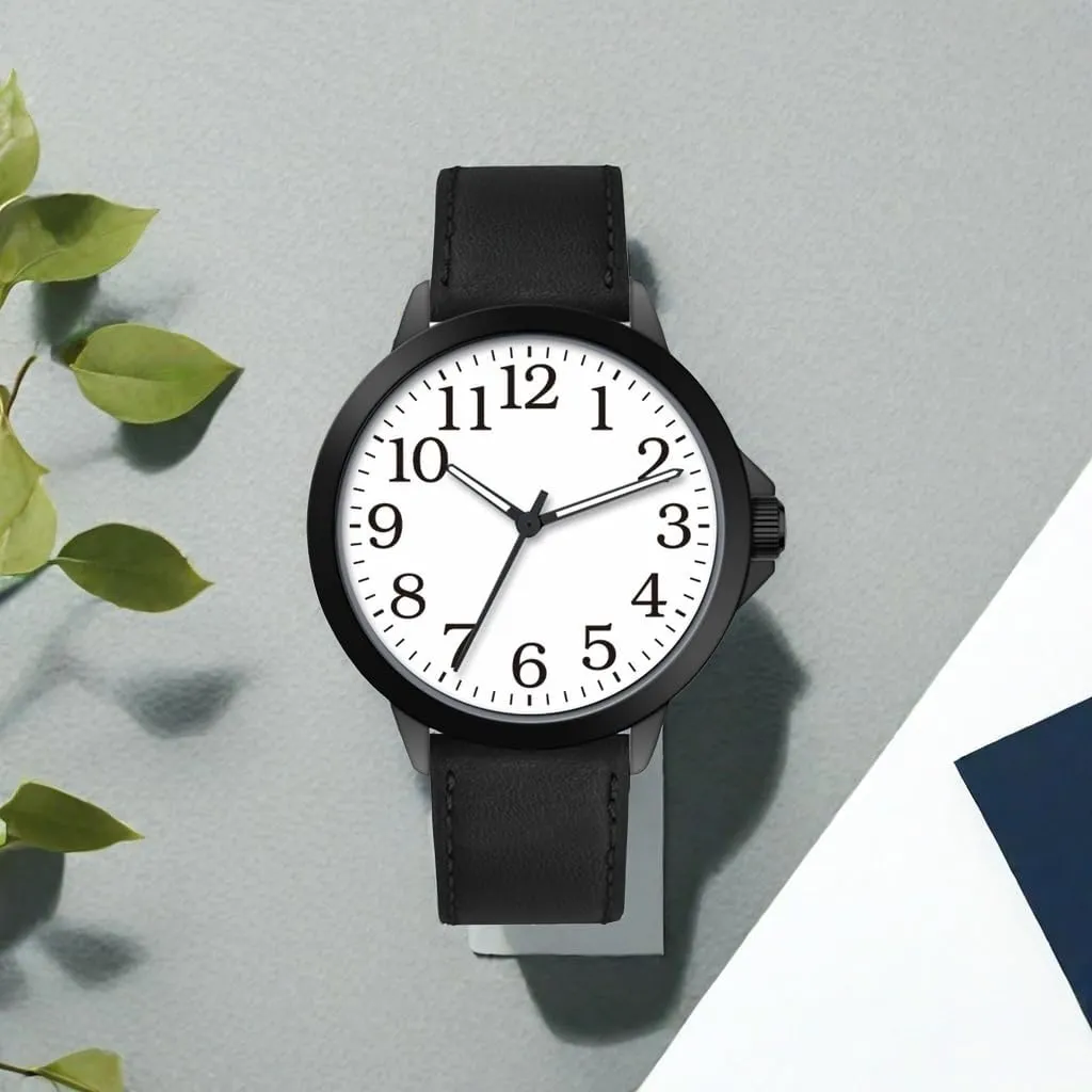 NUOVO Men Watches 45MM Big Watches Men Arabic Numbers Watches White Watches Classic Quartz Watch with Leather Strap Wrist Watch for Men