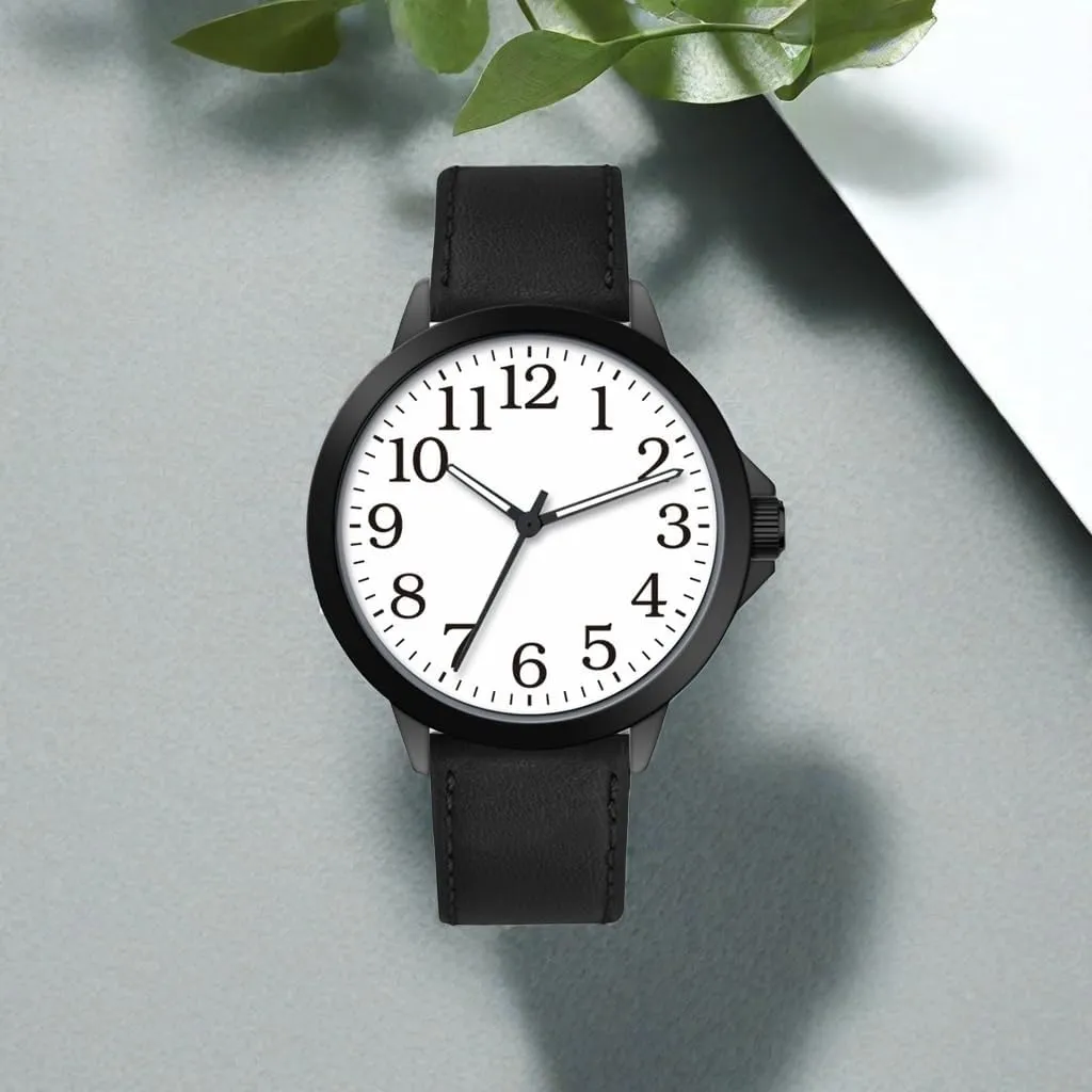 NUOVO Men Watches 45MM Big Watches Men Arabic Numbers Watches White Watches Classic Quartz Watch with Leather Strap Wrist Watch for Men