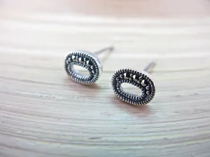 O Shape Marcasite Stud Earrings in 925 Sterling Silver