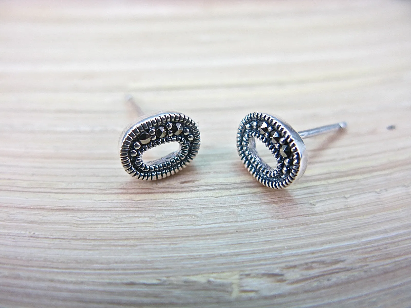 O Shape Marcasite Stud Earrings in 925 Sterling Silver