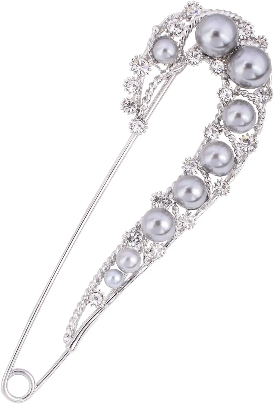 OBONNIE 4.1" Retro Crystal Pearl Safety Pin Brooch Vintage Skirt Dress Pin Jewelry with Gift Box