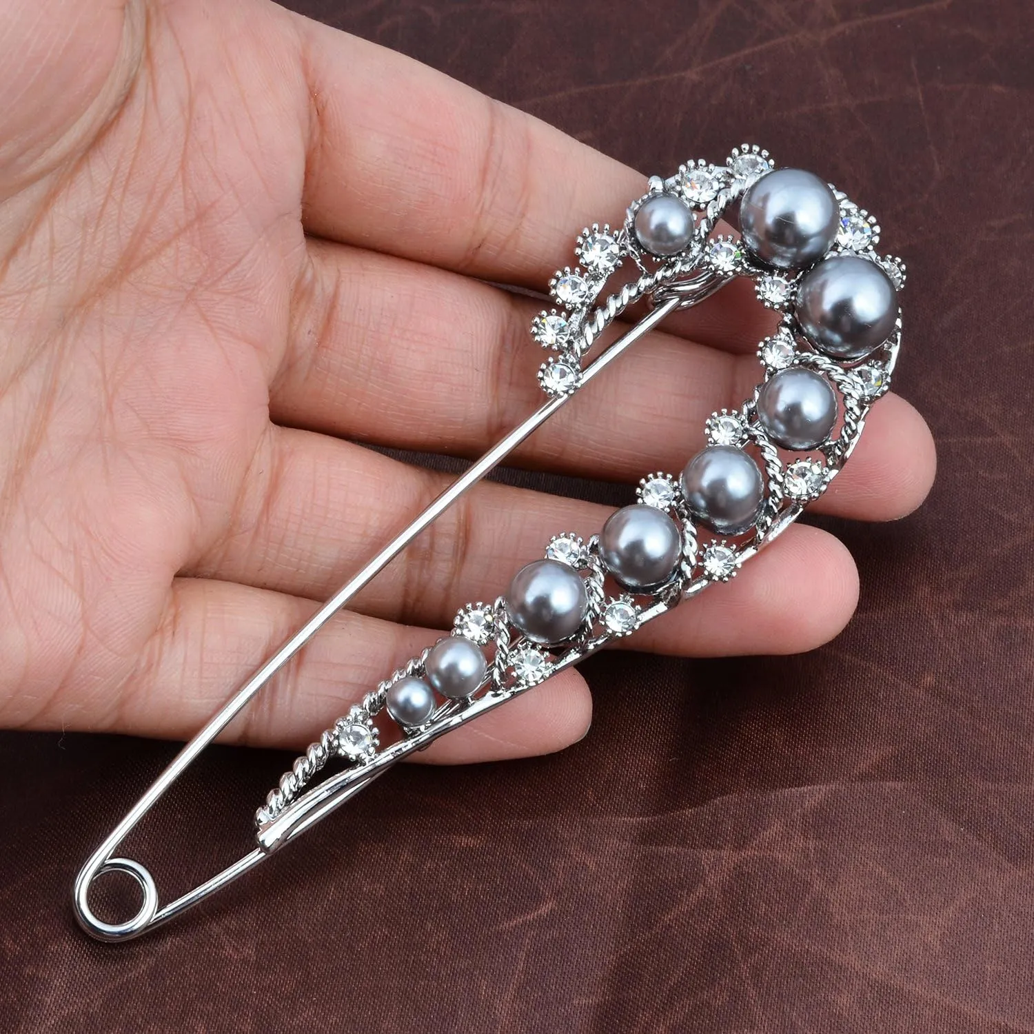 OBONNIE 4.1" Retro Crystal Pearl Safety Pin Brooch Vintage Skirt Dress Pin Jewelry with Gift Box
