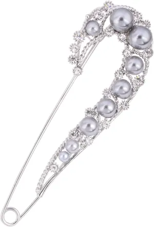 OBONNIE 4.1" Retro Crystal Pearl Safety Pin Brooch Vintage Skirt Dress Pin Jewelry with Gift Box