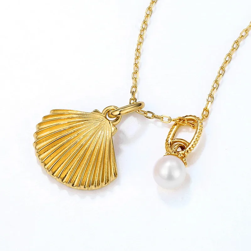 Ocean Shell Natural Freshwater Pearl Sterling Silver Necklace