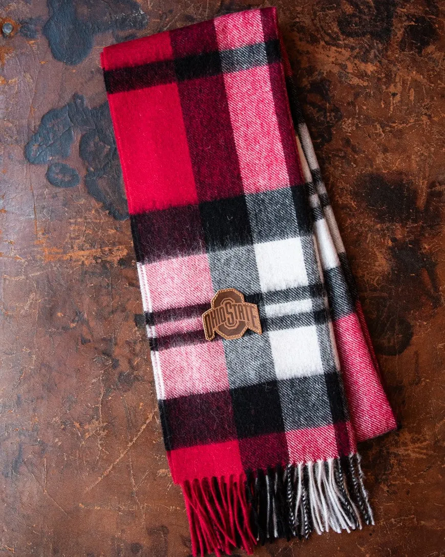 Ohio State University Scottish Tartan Vibrant Red Cashmere Blend Scarf