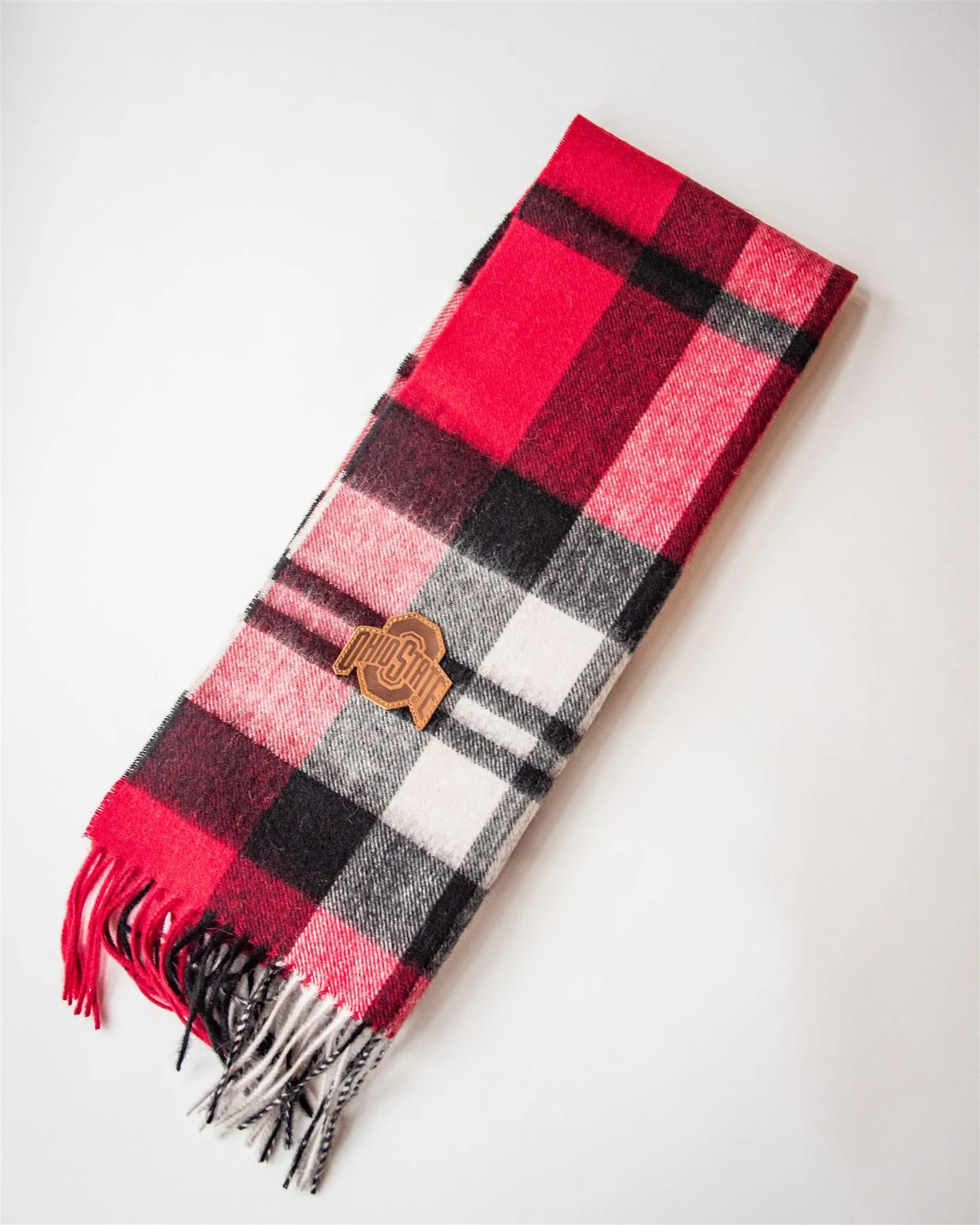 Ohio State University Scottish Tartan Vibrant Red Cashmere Blend Scarf