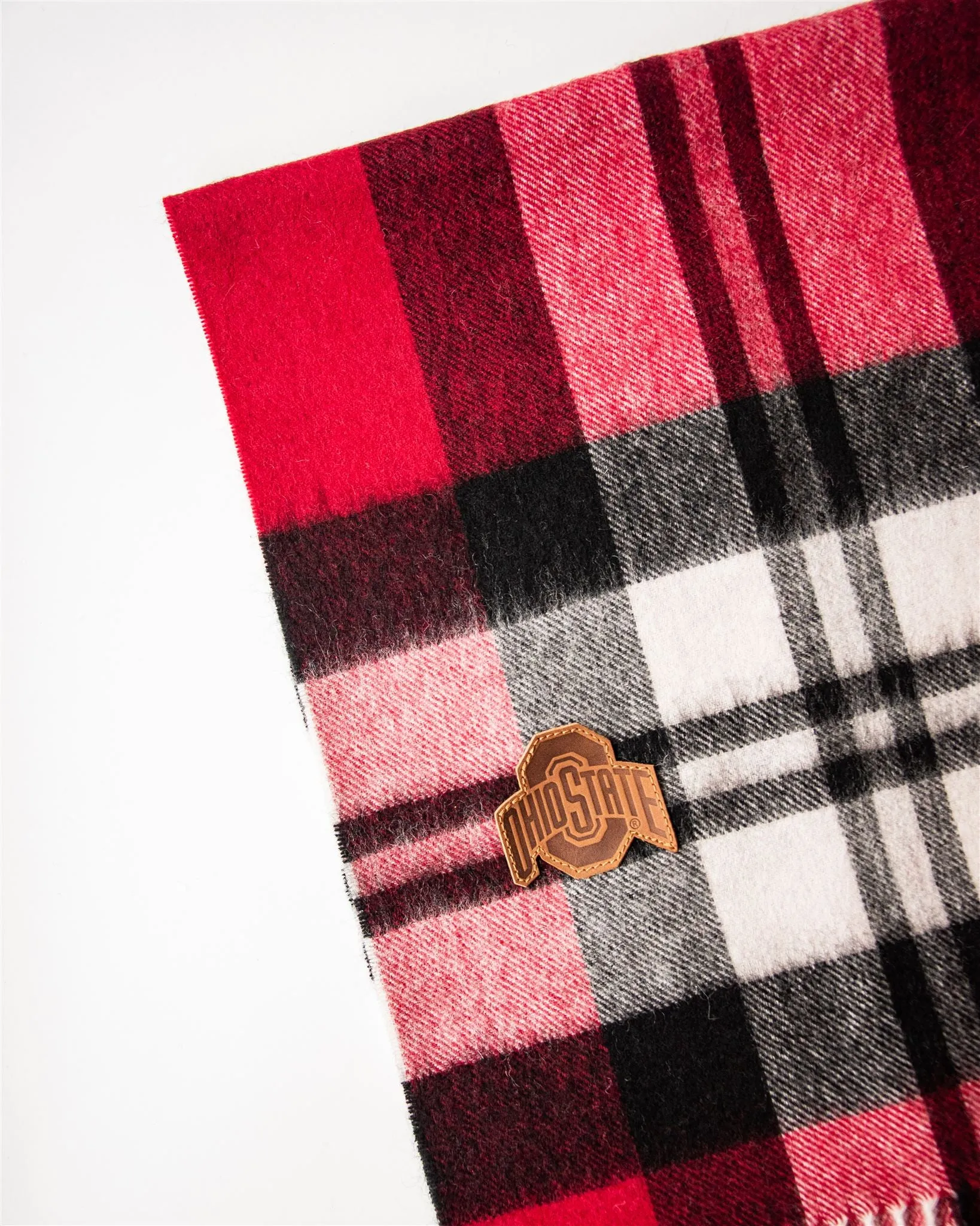 Ohio State University Scottish Tartan Vibrant Red Cashmere Blend Scarf