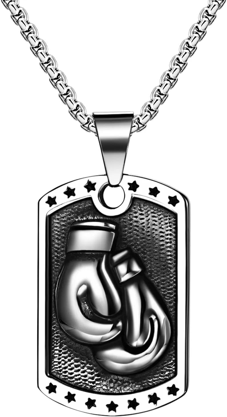 OIDEA Boxing Gloves Necklace for Men: Stainless Steel Punk Gothic Dog Tag Pendant Necklaces Jewelry Gift