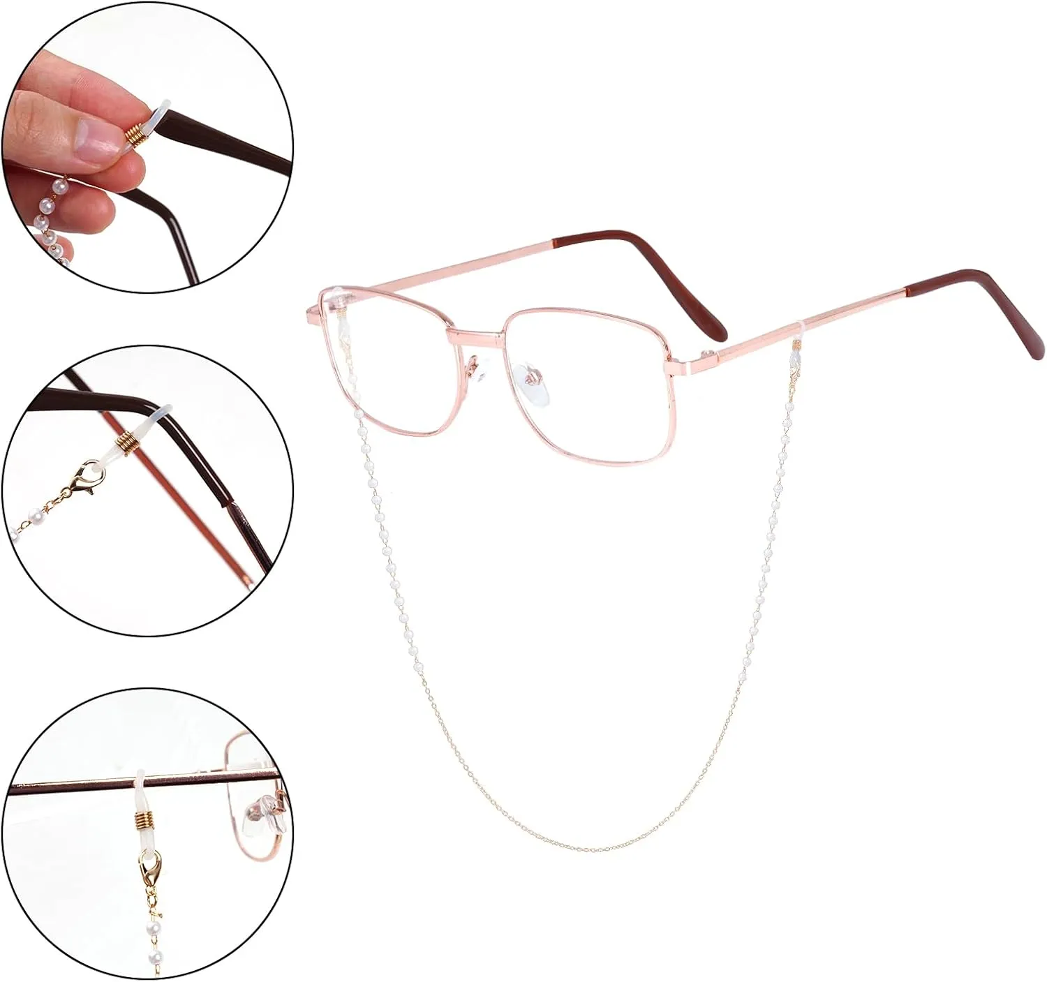 Old Lady Costume Accessories for Women Granny Glasses Beaded Chain Faux Pearl Bead Set for 100th Day of School