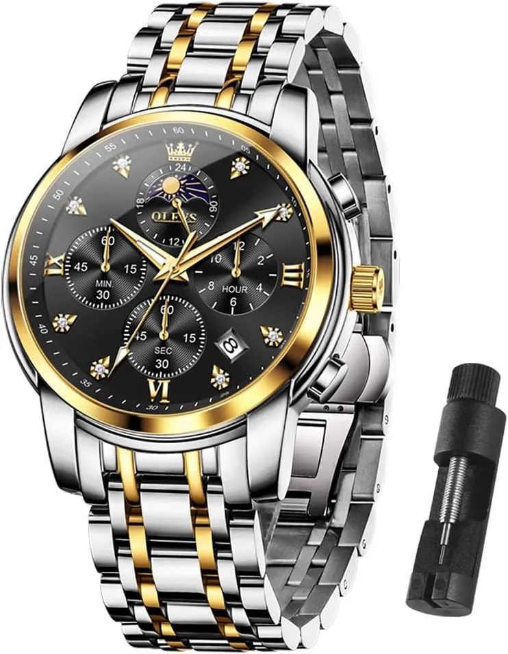 OLEVS Watch Men, Stainless Steel Waterproof Men's Dress Watch, Classics Large Face Dial with Date Relojes para Hombres, Business Luxury Watches for Men, Fashion Men's Analog Wrist Watches