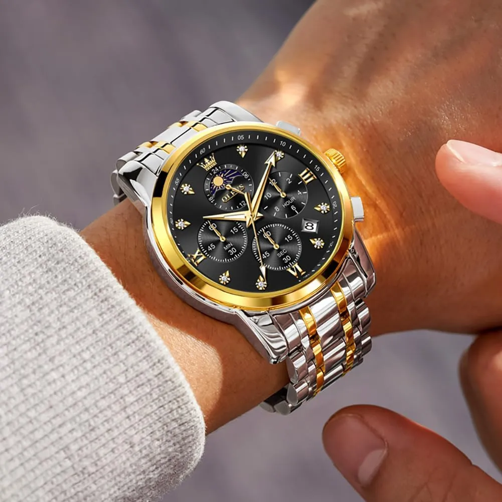 OLEVS Watch Men, Stainless Steel Waterproof Men's Dress Watch, Classics Large Face Dial with Date Relojes para Hombres, Business Luxury Watches for Men, Fashion Men's Analog Wrist Watches