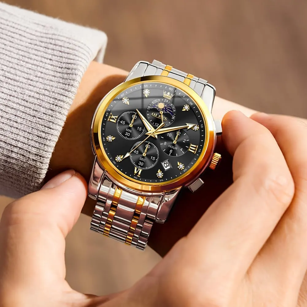 OLEVS Watch Men, Stainless Steel Waterproof Men's Dress Watch, Classics Large Face Dial with Date Relojes para Hombres, Business Luxury Watches for Men, Fashion Men's Analog Wrist Watches