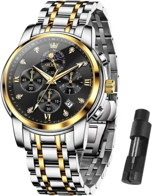 OLEVS Watch Men, Stainless Steel Waterproof Men's Dress Watch, Classics Large Face Dial with Date Relojes para Hombres, Business Luxury Watches for Men, Fashion Men's Analog Wrist Watches