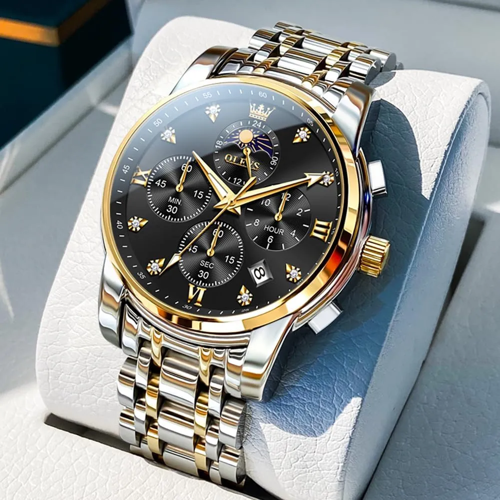 OLEVS Watch Men, Stainless Steel Waterproof Men's Dress Watch, Classics Large Face Dial with Date Relojes para Hombres, Business Luxury Watches for Men, Fashion Men's Analog Wrist Watches