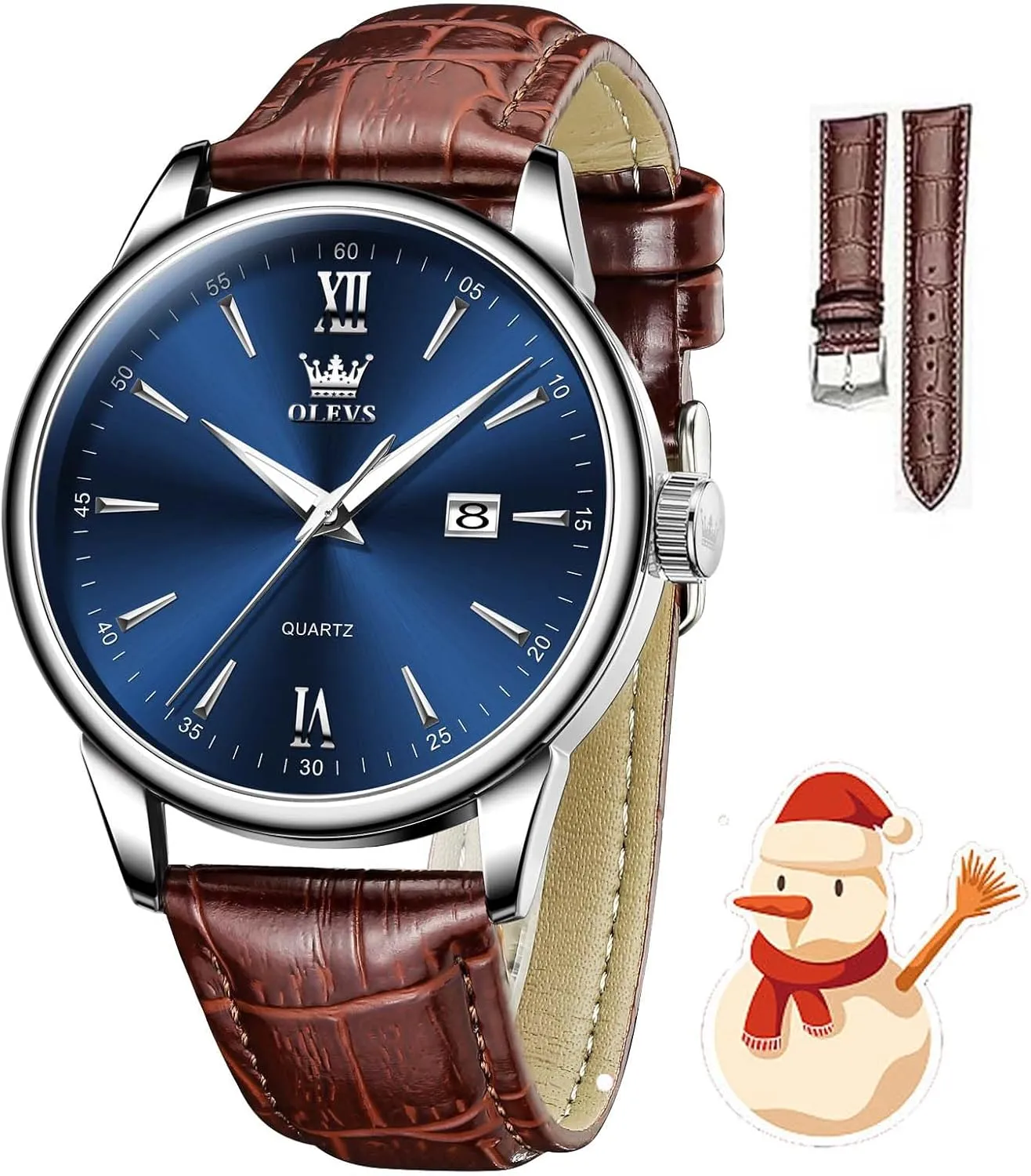 OLEVS Watches for Men Fashion Elegant Leather Band Men Watch Waterproof Quartz Analog Calendar Men's Wrist Watches Blue/White/Black