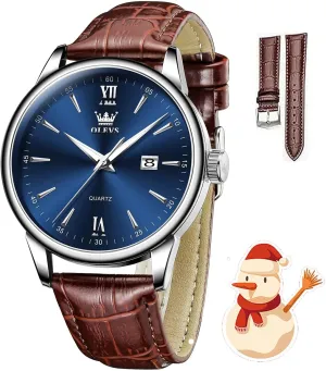 OLEVS Watches for Men Fashion Elegant Leather Band Men Watch Waterproof Quartz Analog Calendar Men's Wrist Watches Blue/White/Black