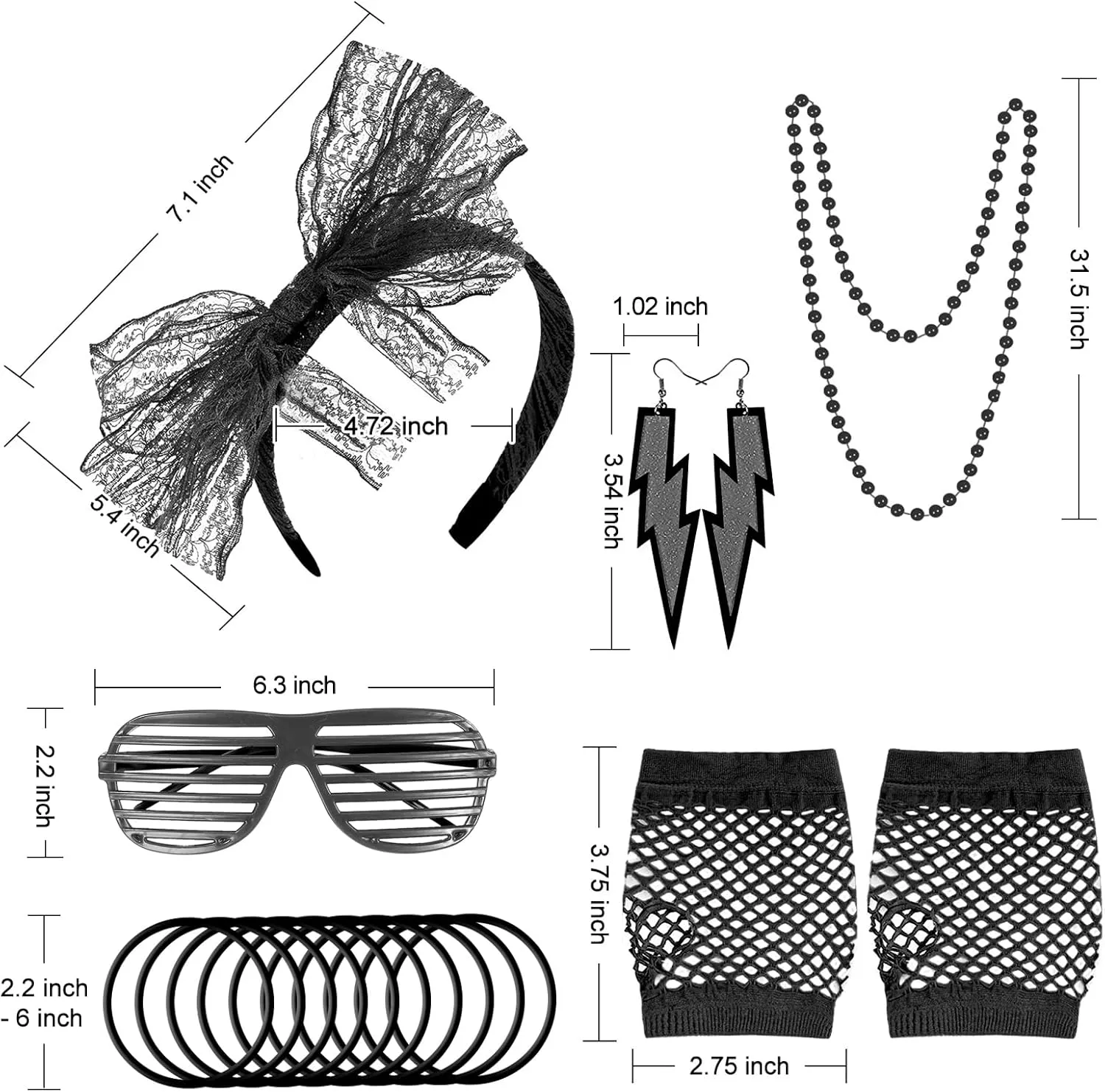 ONUPGO 80s Costumes Accessories for Women, 80s Accessories Fancy Dress Neon Headband Earrings Fishnet Gloves Necklace