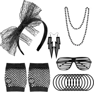 ONUPGO 80s Costumes Accessories for Women, 80s Accessories Fancy Dress Neon Headband Earrings Fishnet Gloves Necklace