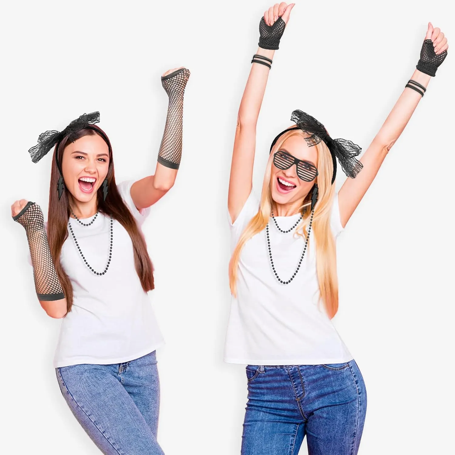 ONUPGO 80s Costumes Accessories for Women, 80s Accessories Fancy Dress Neon Headband Earrings Fishnet Gloves Necklace