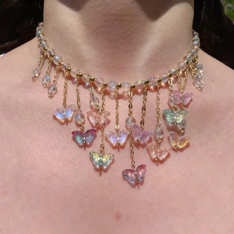 Opal Butterfly Charm Necklace