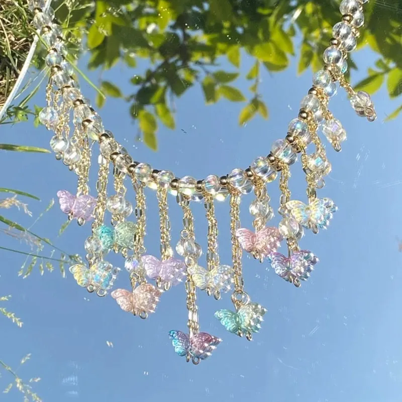 Opal Butterfly Charm Necklace