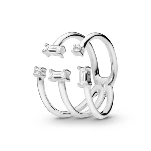 Open ice cube silver ring with clear cubic zirconia