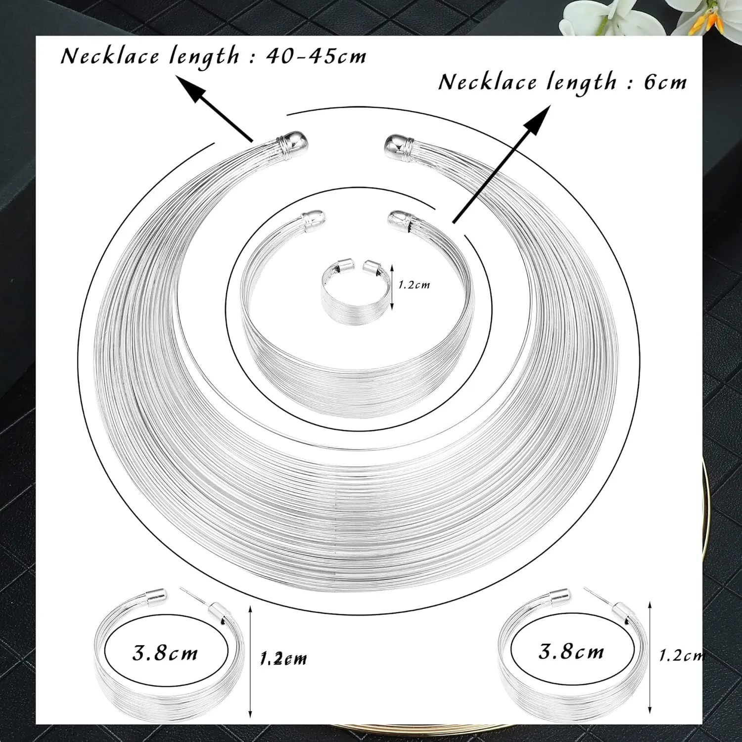 ORAZIO Bib Choker Statement Necklaces for Women Cuff Bracelet Open Hoop Stud Earrings Ring African Chunky Costume Jewelry Set