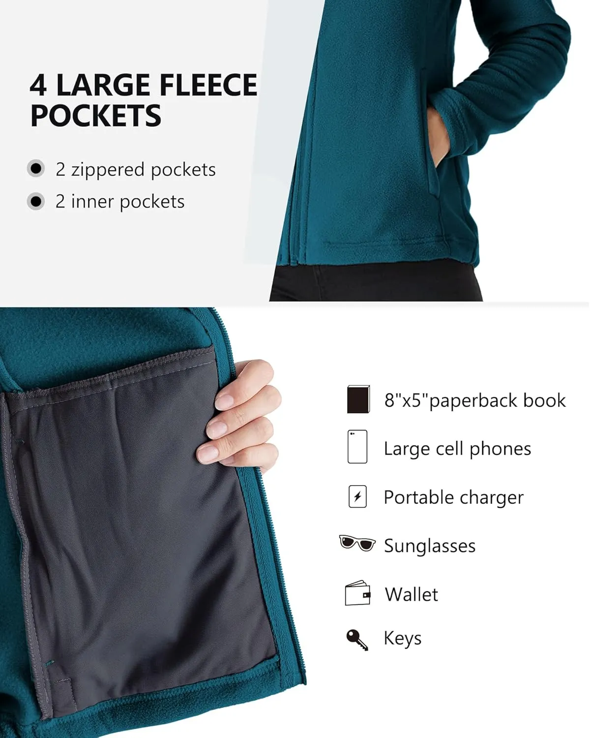 Outdoor Ventures Women's Lightweight Warm Zip Up Long-Sleeve Soft Polar Fleece Jacket for Fall Winter