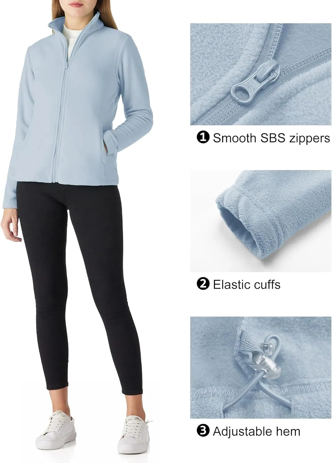 Outdoor Ventures Women's Lightweight Warm Zip Up Long-Sleeve Soft Polar Fleece Jacket for Fall Winter