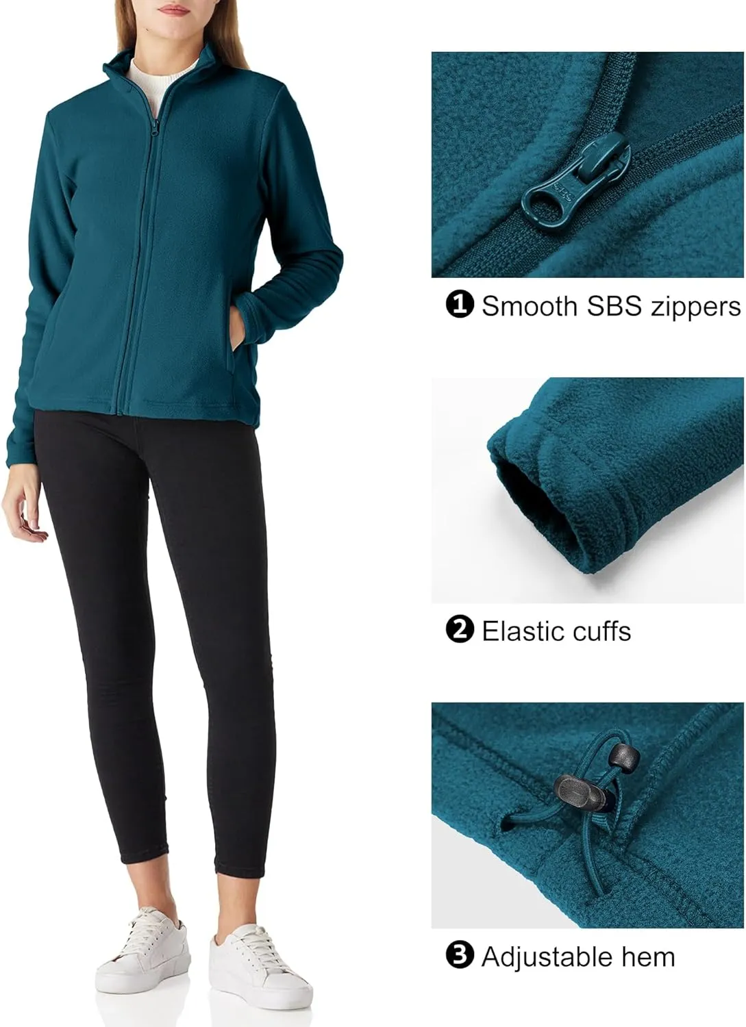 Outdoor Ventures Women's Lightweight Warm Zip Up Long-Sleeve Soft Polar Fleece Jacket for Fall Winter