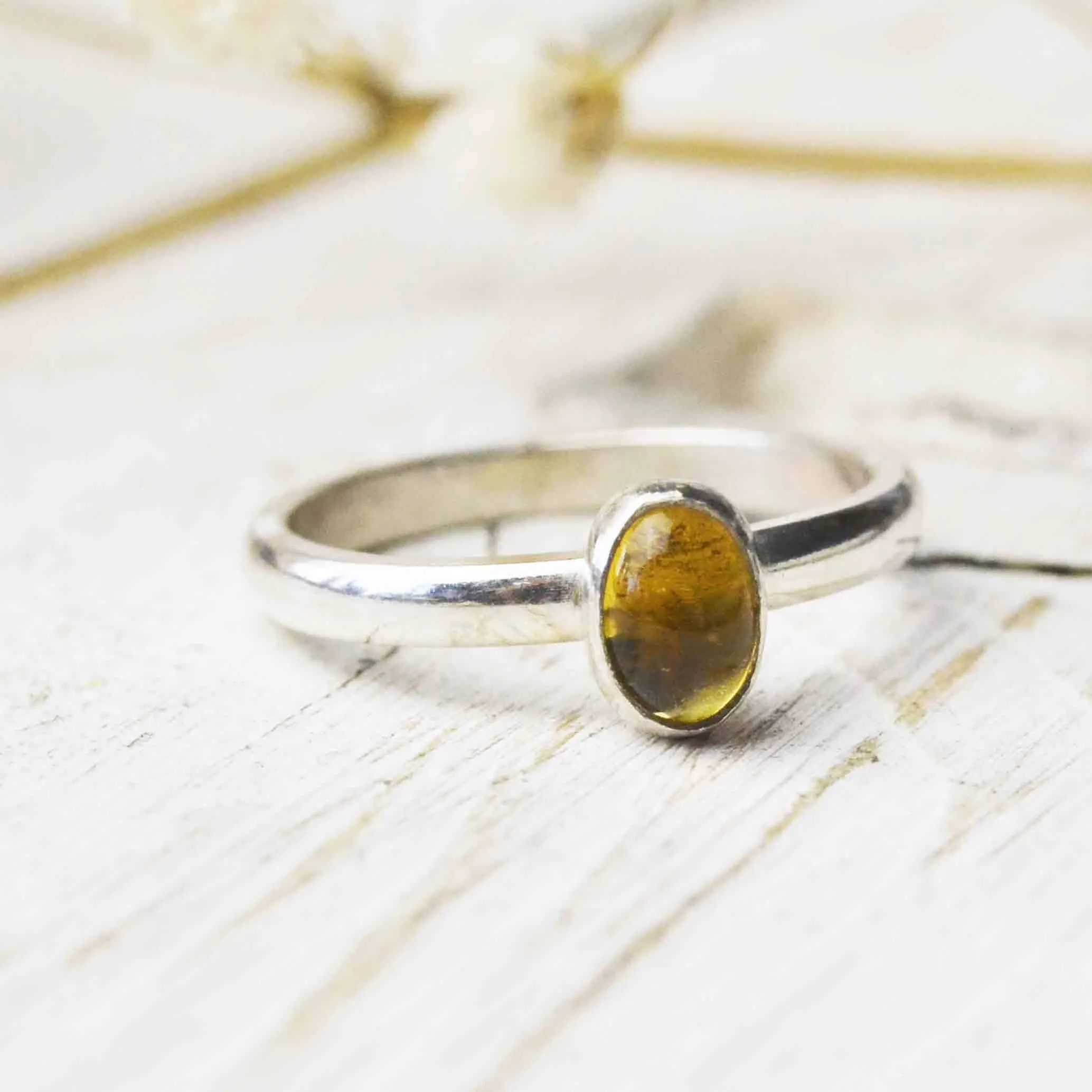 Oval cabochon birthstone stacking ring