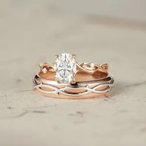 Oval-Cut Rose Gold Vine Couple’s Ring Set - Bonded for Life