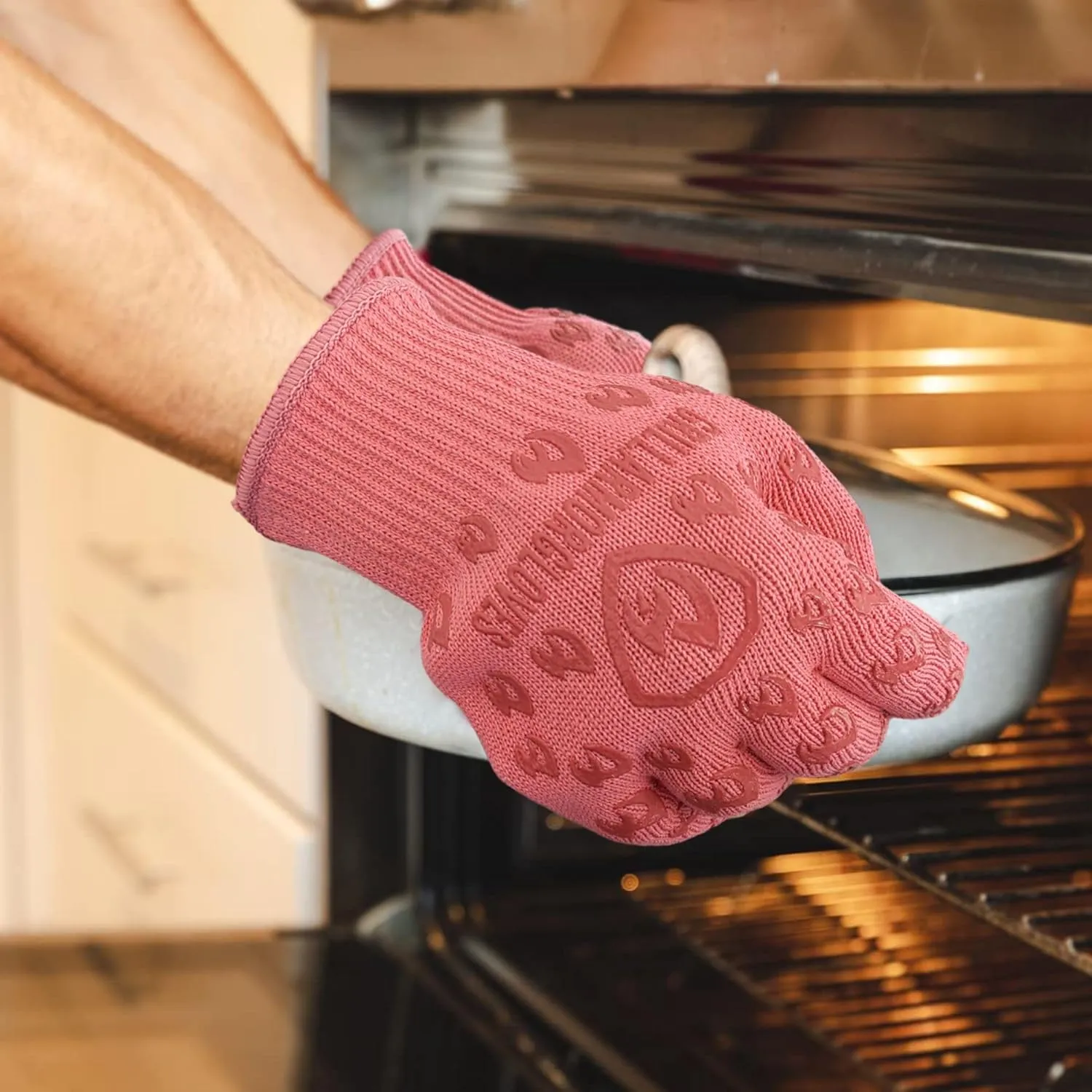 Oven Gloves 932F Extreme Heat & Cut Resistant Oven Mitts with Fingers for BBQ, Cooking, Grilling, Baking  Accessory for Smoker, Cast Iron, Fire Pit, Camping, Fireplace and More