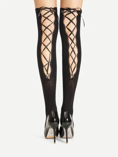 Over knee lace up back stockings socks