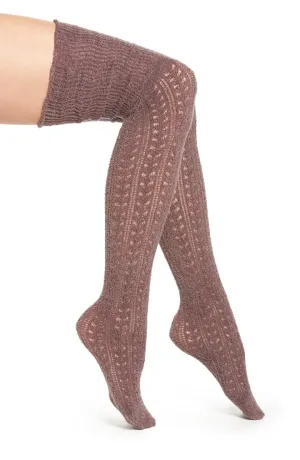 Over The Knee Boot Socks "Bowery" Mink Light Brown Bohemian Weave Scrunch Top