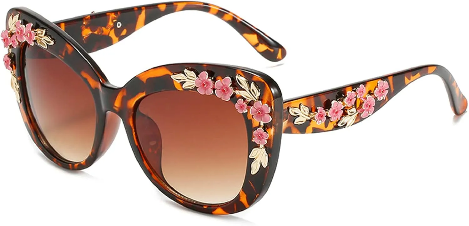 Oversized Cat Eye Sunglasses Women Luxury Summer Flower Eyewear Oversized Gradient Female Elegant Sun Glasses Shades