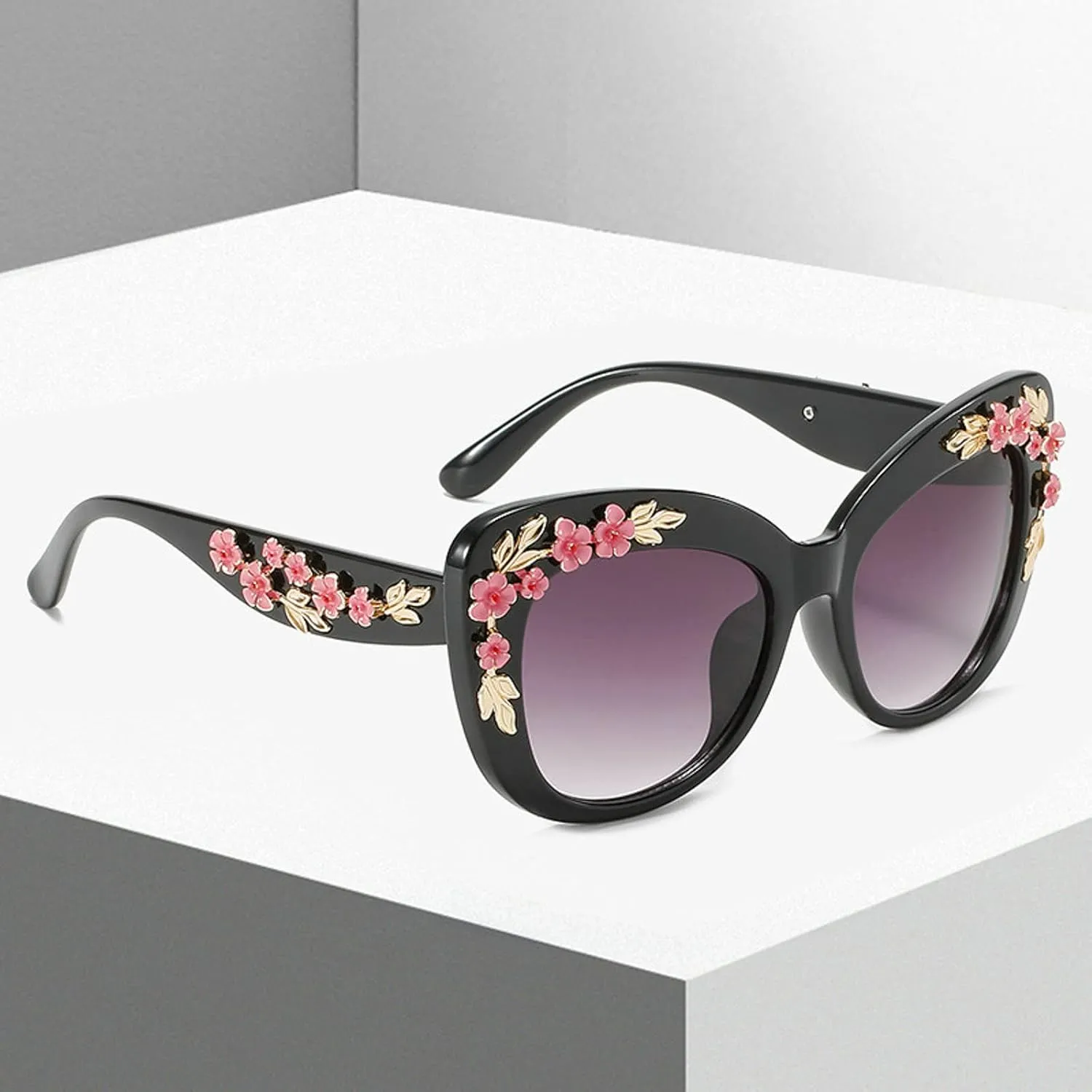 Oversized Cat Eye Sunglasses Women Luxury Summer Flower Eyewear Oversized Gradient Female Elegant Sun Glasses Shades