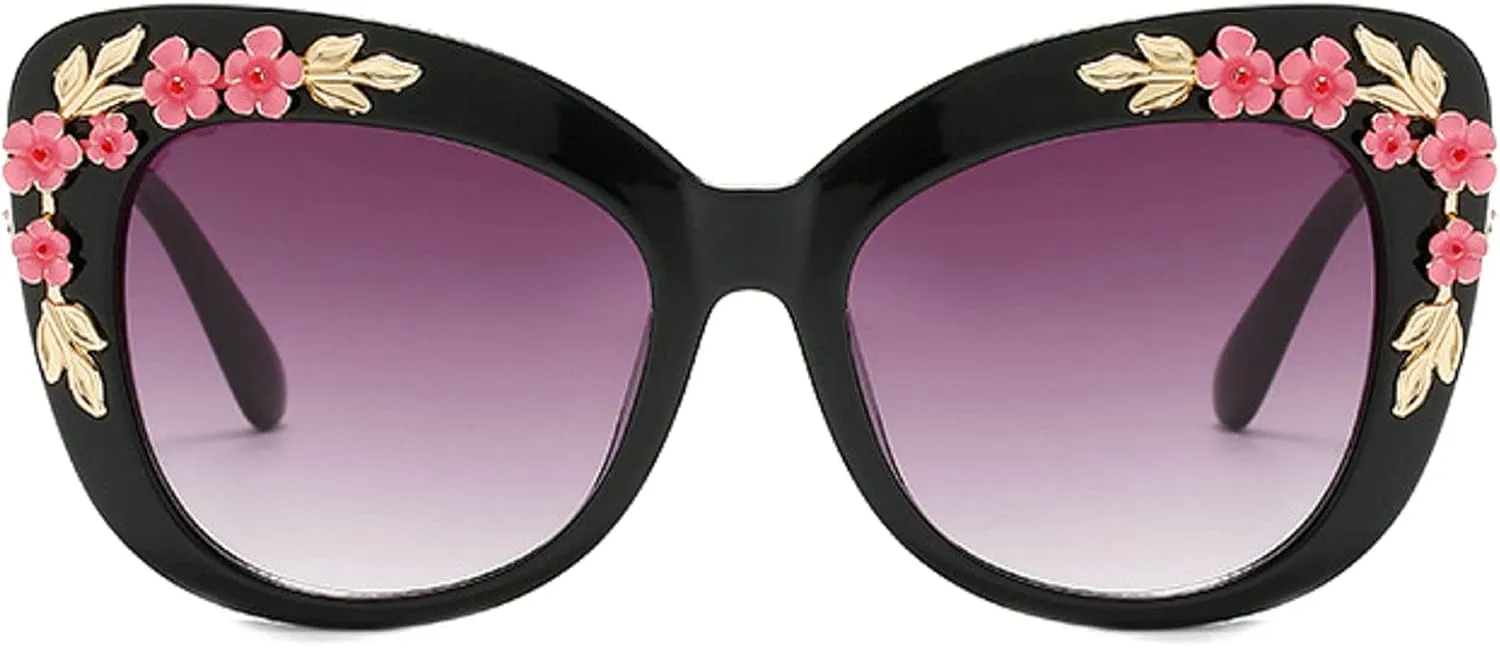 Oversized Cat Eye Sunglasses Women Luxury Summer Flower Eyewear Oversized Gradient Female Elegant Sun Glasses Shades