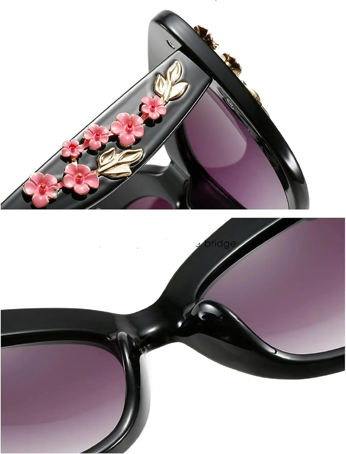 Oversized Cat Eye Sunglasses Women Luxury Summer Flower Eyewear Oversized Gradient Female Elegant Sun Glasses Shades