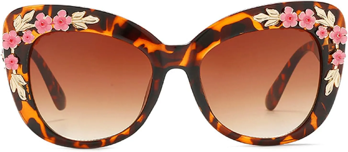 Oversized Cat Eye Sunglasses Women Luxury Summer Flower Eyewear Oversized Gradient Female Elegant Sun Glasses Shades