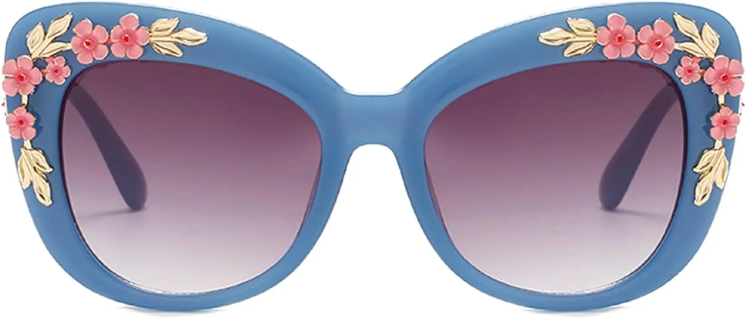 Oversized Cat Eye Sunglasses Women Luxury Summer Flower Eyewear Oversized Gradient Female Elegant Sun Glasses Shades