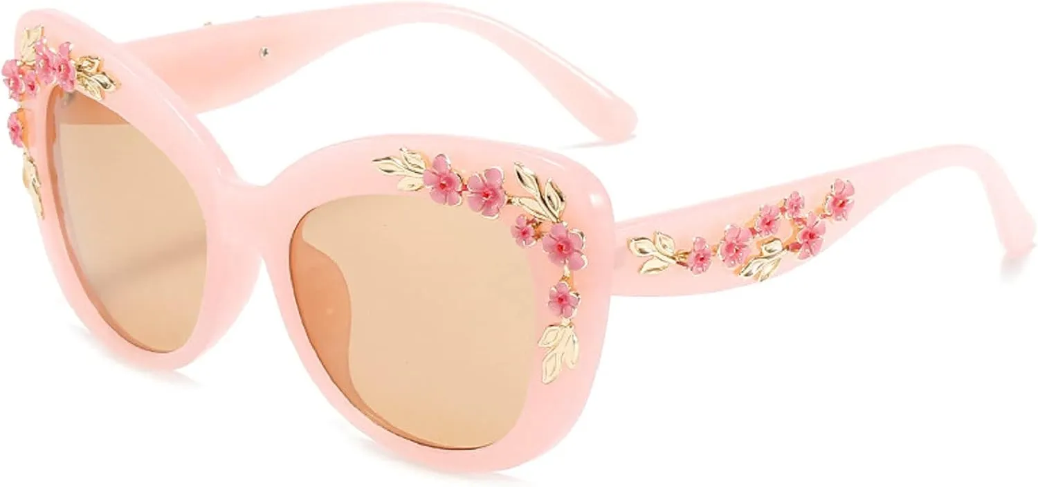 Oversized Cat Eye Sunglasses Women Luxury Summer Flower Eyewear Oversized Gradient Female Elegant Sun Glasses Shades