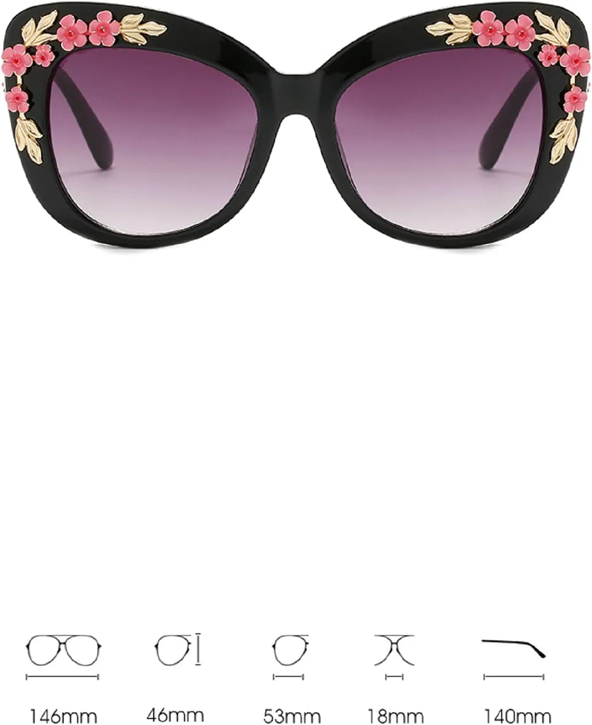 Oversized Cat Eye Sunglasses Women Luxury Summer Flower Eyewear Oversized Gradient Female Elegant Sun Glasses Shades
